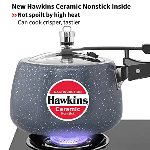 Hawkins 3 Litre Ceramic Nonstick Pressure Cooker, Induction Inner Lid Cooker, Granite Contura Shaped Cooker, Best Cooker (Icc30), 3 Liter