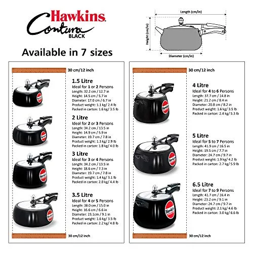 Hawkins Contura Hard Anodized Pressure Cooker, 1.5 Liters