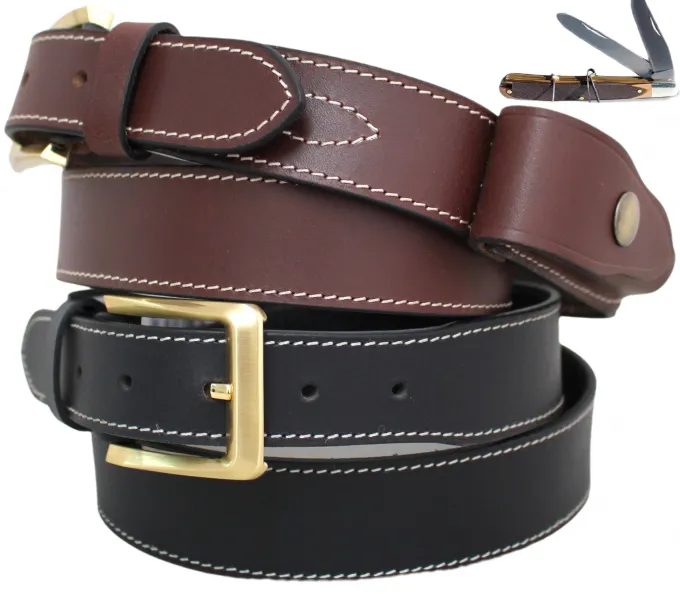 Hide & Chic Stockman’s Leather Knife Belt with Knife pouch. Black or Brown. Style: 41014