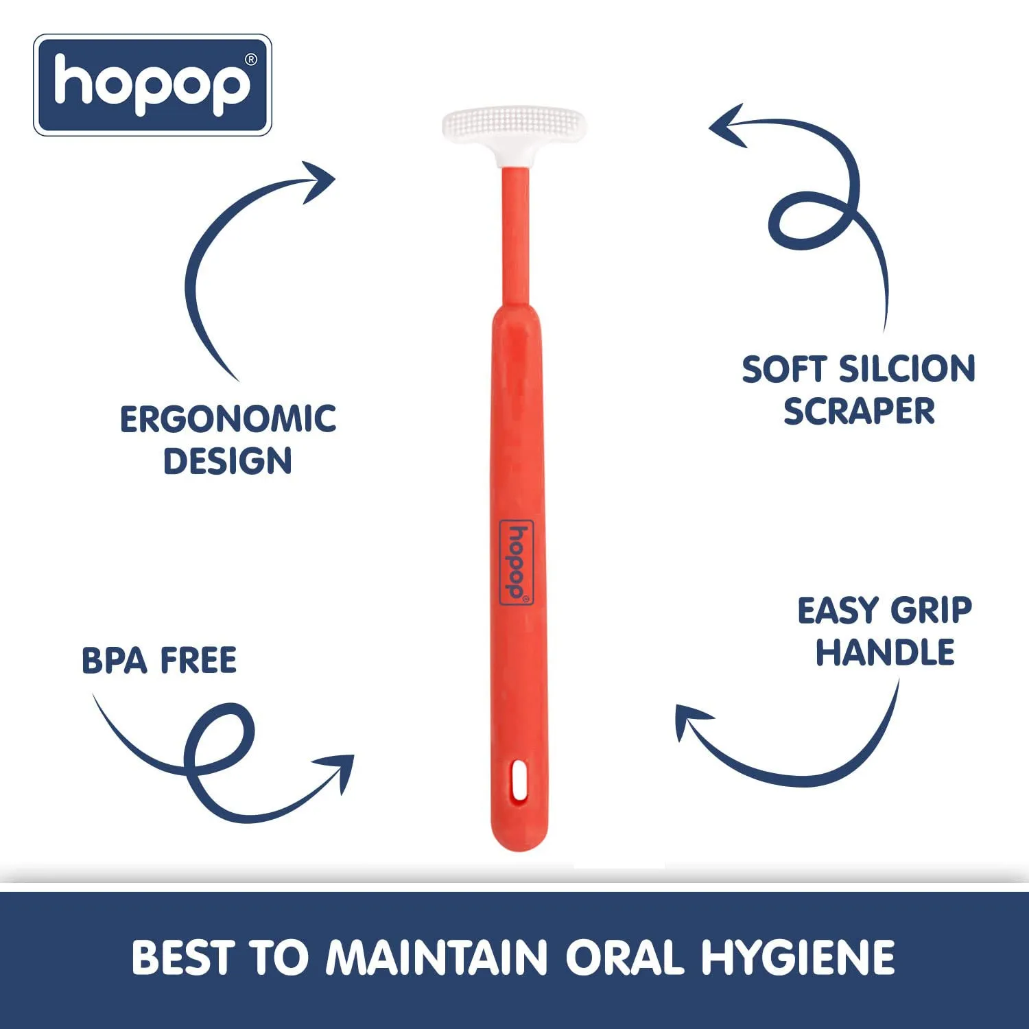 HOPOP Soft & Gentle Tender Tongue Cleaner For Babies - Red 6m 