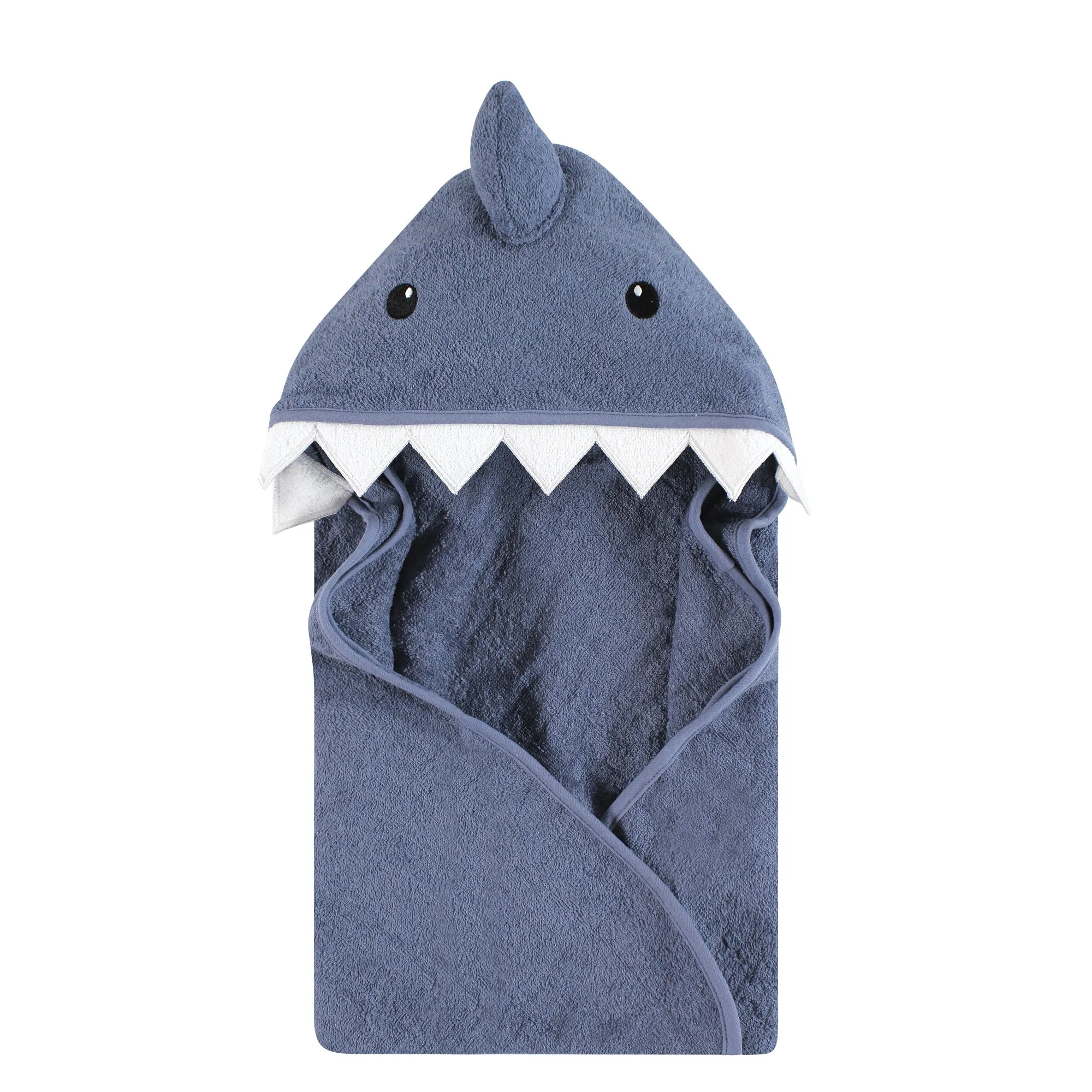 Hudson Baby Cotton Animal Face Hooded Towel, Blue Shark