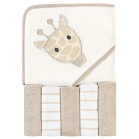 Hudson Baby Hooded Towel and Five Washcloths, Modern Giraffe