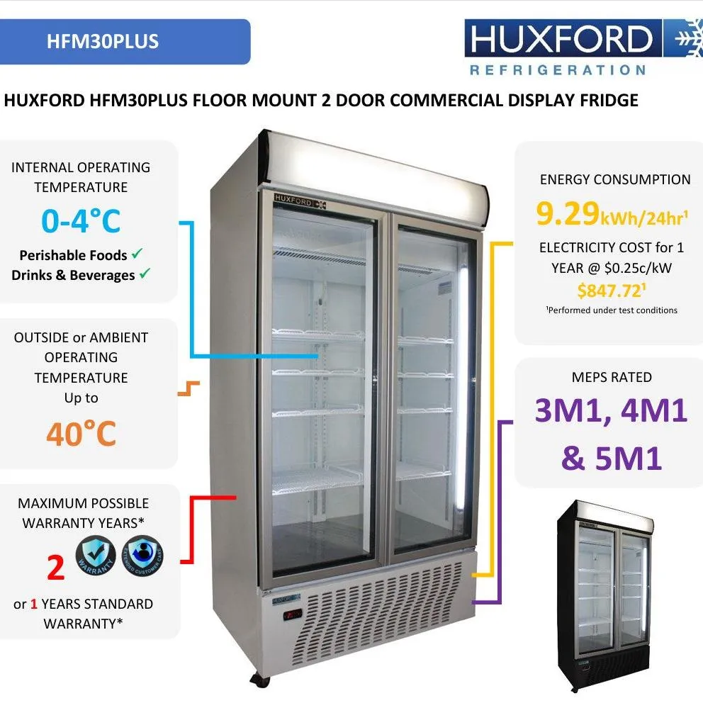 Huxford HFM30Plus Commercial Double Glass Door Fridge