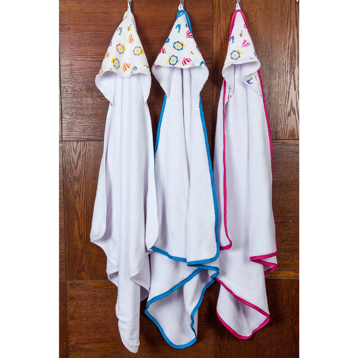 Infant Hooded Towel Wrap - Carnival Print White/Orange