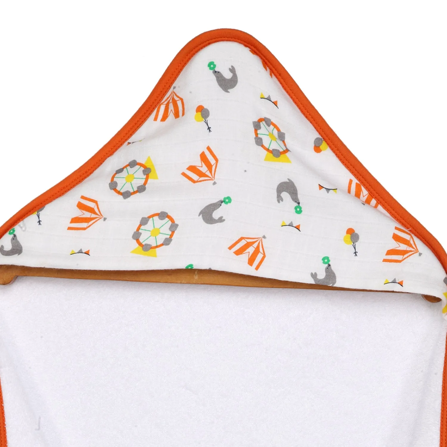 Infant Hooded Towel Wrap - Carnival Print White/Orange