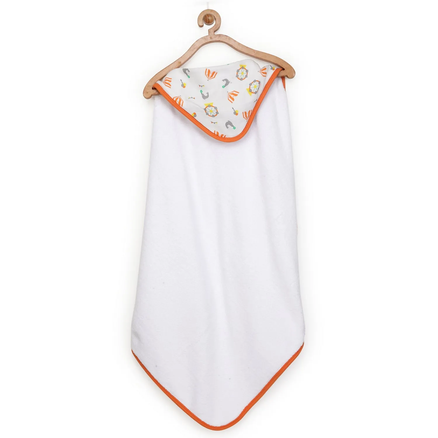 Infant Hooded Towel Wrap - Carnival Print White/Orange