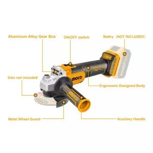 INGCO 20V 100mm Brushless Cordless Angle Grinder with charger and battery CAGLI201008