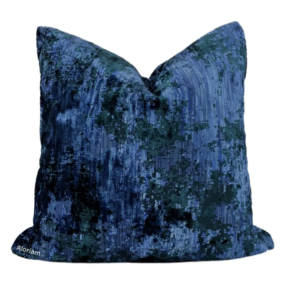 Ingram Dark Blue Green Abstract Velvet Pillow Cover