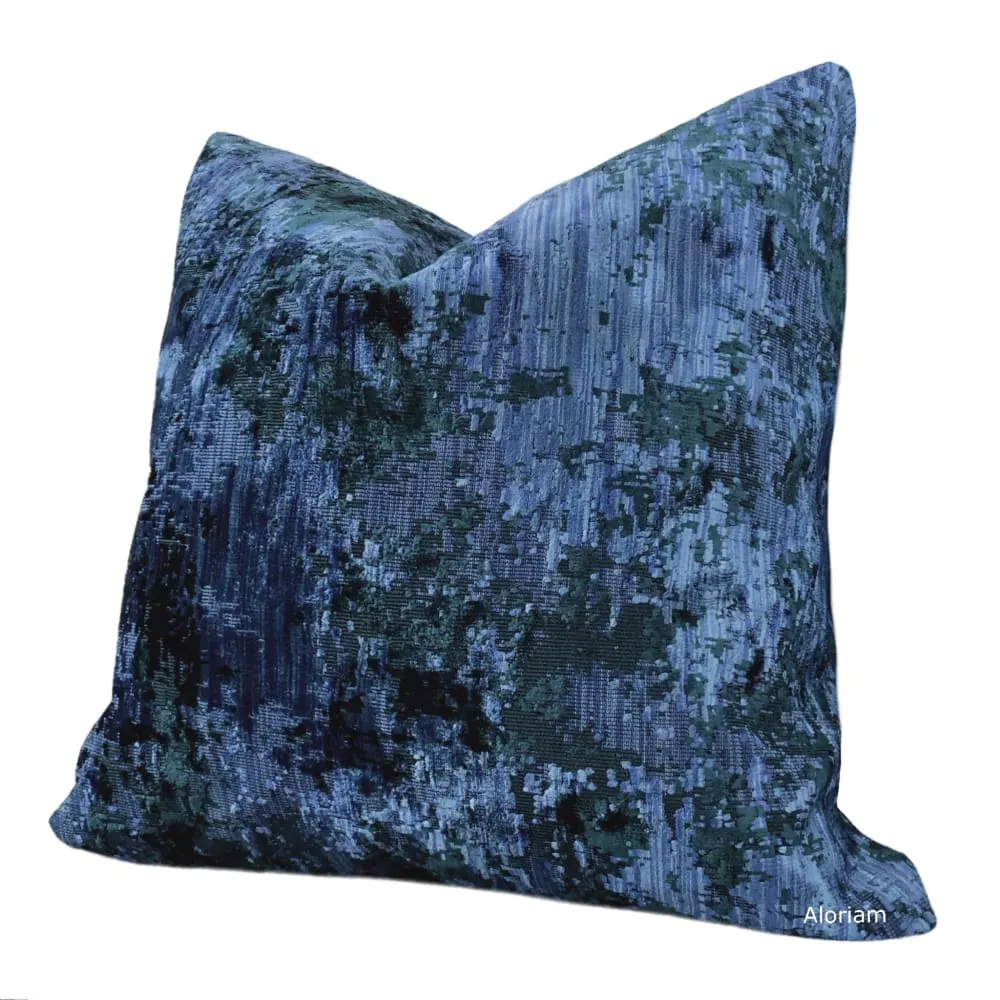 Ingram Dark Blue Green Abstract Velvet Pillow Cover