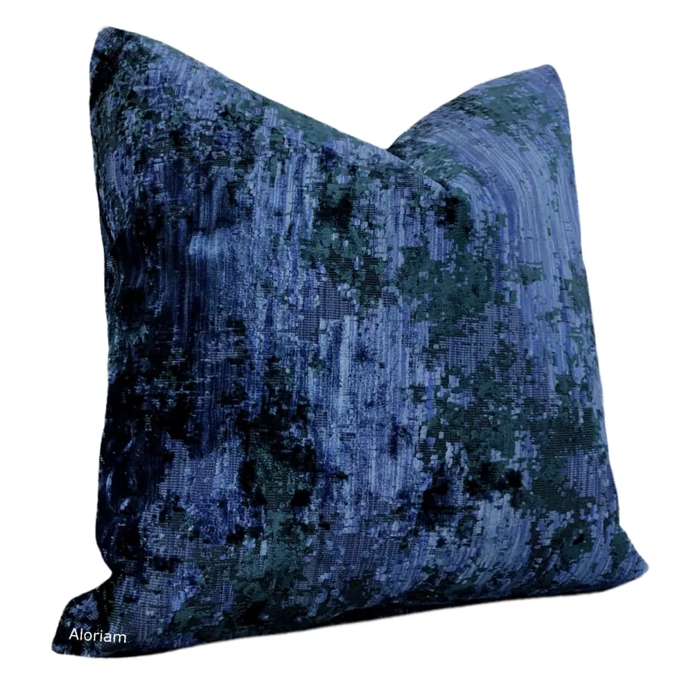 Ingram Dark Blue Green Abstract Velvet Pillow Cover