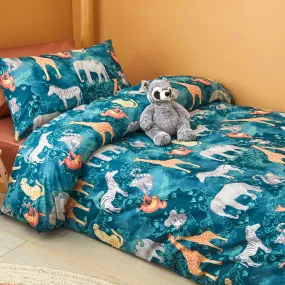 Jungle Explorer Kids Cotton Teal Quilt Cover Set