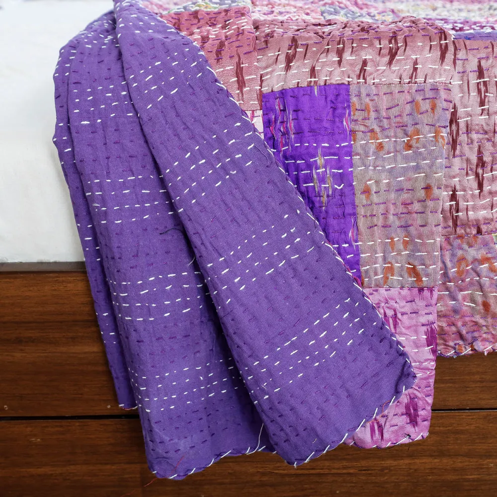 Khambadiya Kantha Patchwork Silk Cotton Quilt / Gudri / Blanket (108 x 90 in)