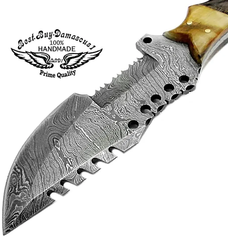 Knife Hunting Knife Ram Horn 9.5" Tracker Knife Fixed Blade Damascus Knife