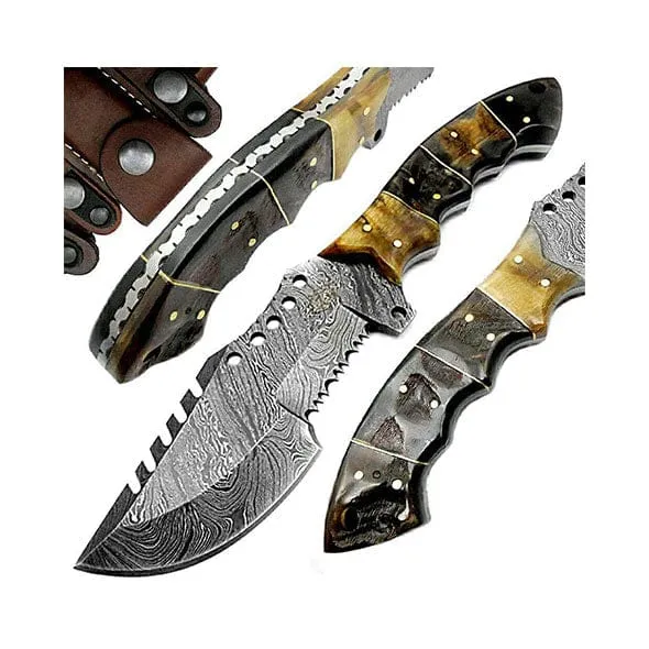 Knife Hunting Knife Ram Horn 9.5" Tracker Knife Fixed Blade Damascus Knife