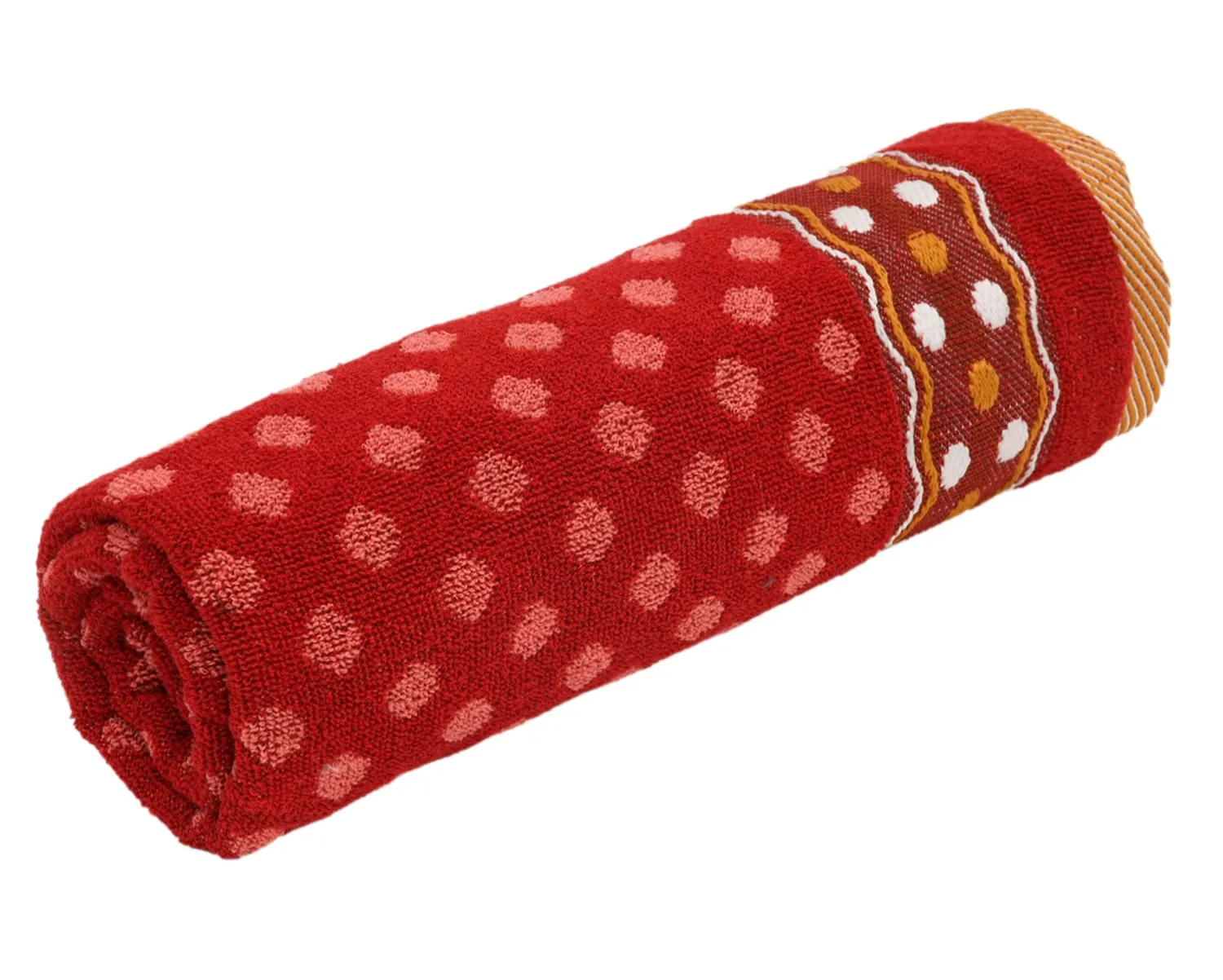 Kuber Industries Luxurious Dot Printed Soft Cotton Bath Towel Perfect for Daily Use, 30"x60" - Pack of 3 (Red)-50KM01787