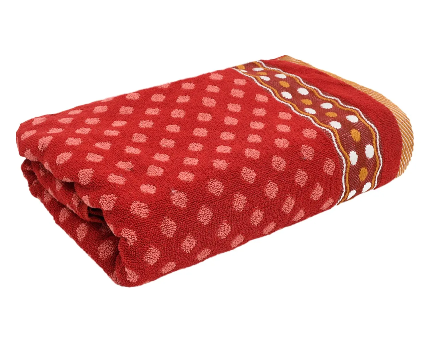 Kuber Industries Luxurious Dot Printed Soft Cotton Bath Towel Perfect for Daily Use, 30"x60" - Pack of 3 (Red)-50KM01787