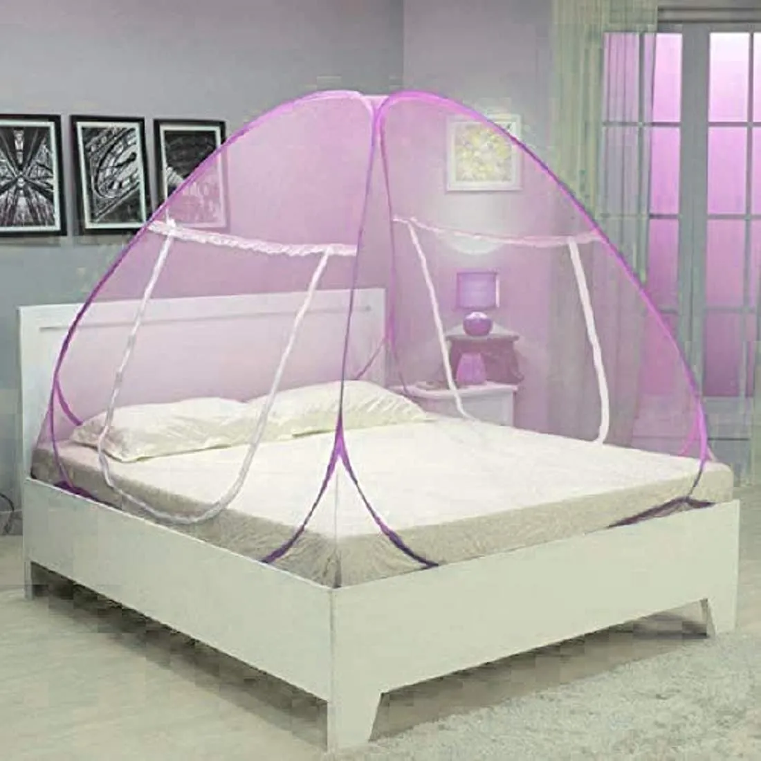 Kuber Industries Polyester Foldable Mosquito Net Tent,Single Bed, 6.5 Ft X 4 Ft (Pink), King (F_26_KUBMART016877)