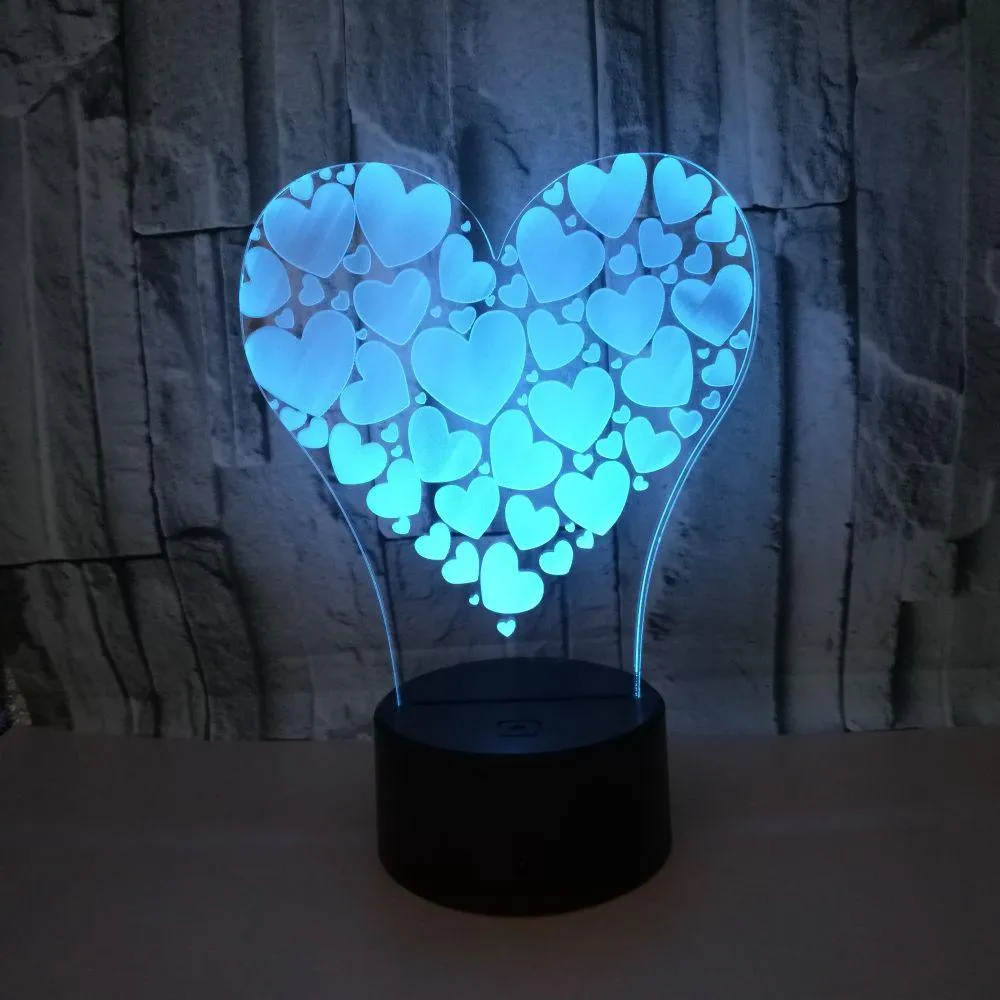 Love of Heart 3D Visual Lamp Colors Optical Illusion Touch Table Desk LED Night Light Decoration