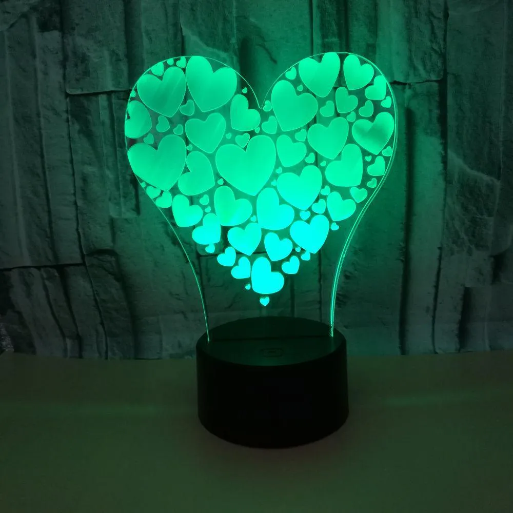 Love of Heart 3D Visual Lamp Colors Optical Illusion Touch Table Desk LED Night Light Decoration