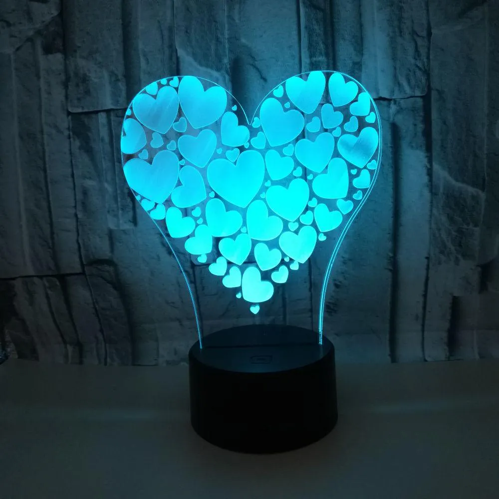 Love of Heart 3D Visual Lamp Colors Optical Illusion Touch Table Desk LED Night Light Decoration