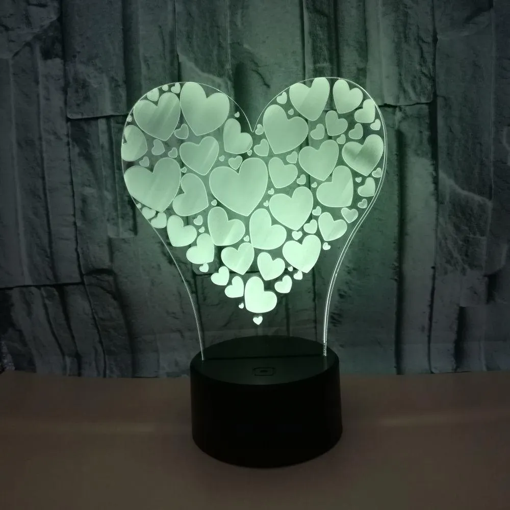 Love of Heart 3D Visual Lamp Colors Optical Illusion Touch Table Desk LED Night Light Decoration