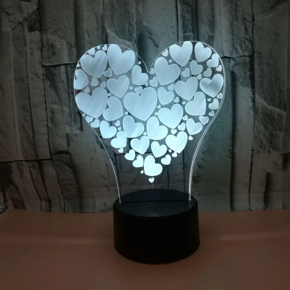 Love of Heart 3D Visual Lamp Colors Optical Illusion Touch Table Desk LED Night Light Decoration