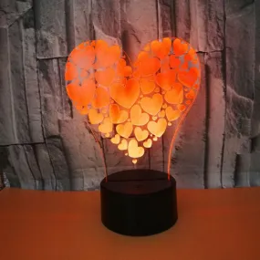 Love of Heart 3D Visual Lamp Colors Optical Illusion Touch Table Desk LED Night Light Decoration