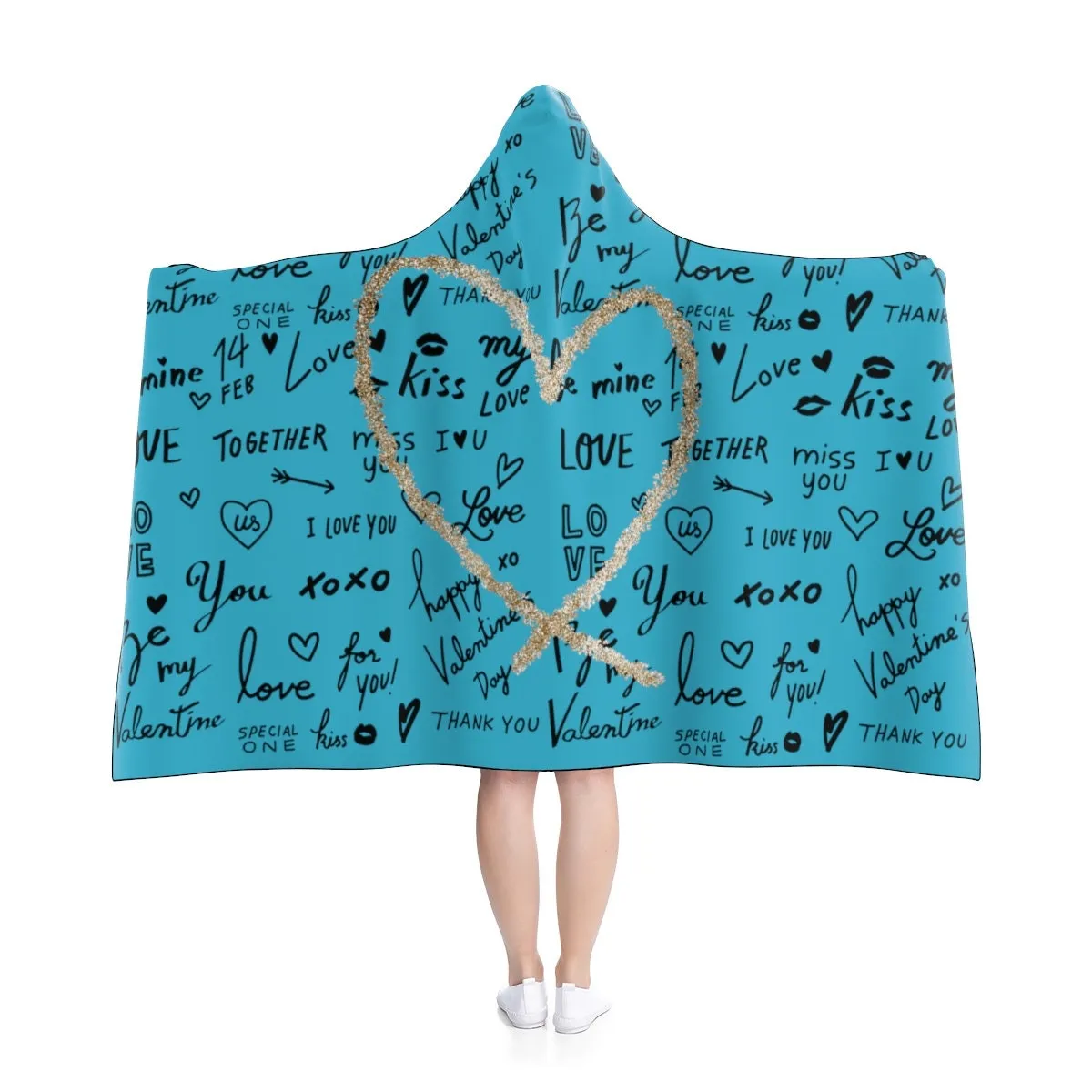 Love Words Splash Heart Hooded Blanket,Gift for Christmas,Thanksgiving,Birthday,Valentine Gift for Her/Him,Camping,TV-time/Fireplace Blanket