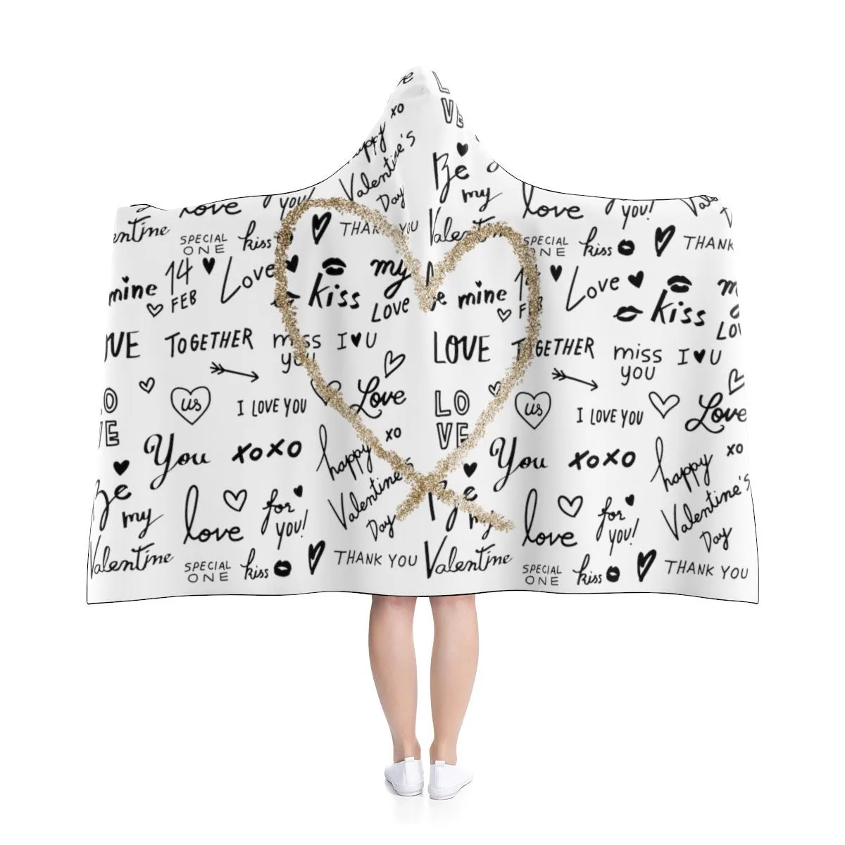 Love Words Splash Heart Hooded Blanket,Gift for Christmas,Thanksgiving,Birthday,Valentine Gift for Her/Him,Camping,TV-time/Fireplace Blanket