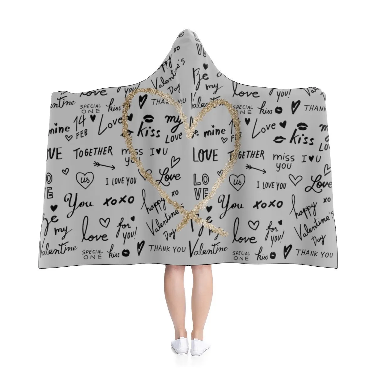 Love Words Splash Heart Hooded Blanket,Gift for Christmas,Thanksgiving,Birthday,Valentine Gift for Her/Him,Camping,TV-time/Fireplace Blanket