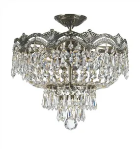 MAJESTIC 3 LIGHT CRYSTAL SEMI FLUSH, HISTORIC BRASS