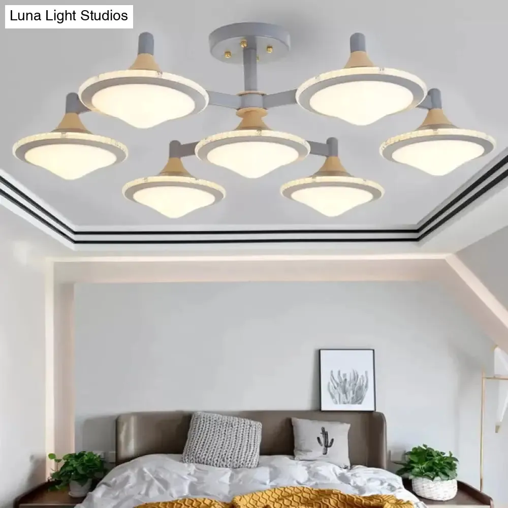 Modern Gyro Flush Mount Ceiling Light with 7 Wood Undertint Lights for Living Room