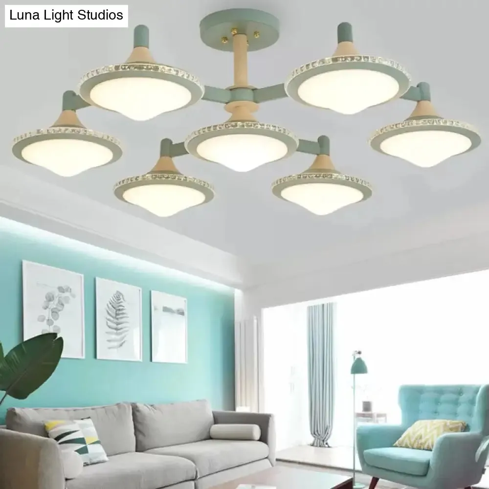 Modern Gyro Flush Mount Ceiling Light with 7 Wood Undertint Lights for Living Room