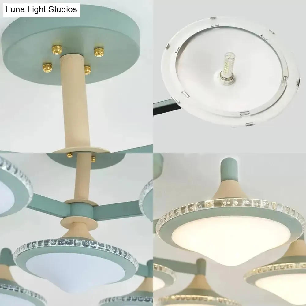 Modern Gyro Flush Mount Ceiling Light with 7 Wood Undertint Lights for Living Room