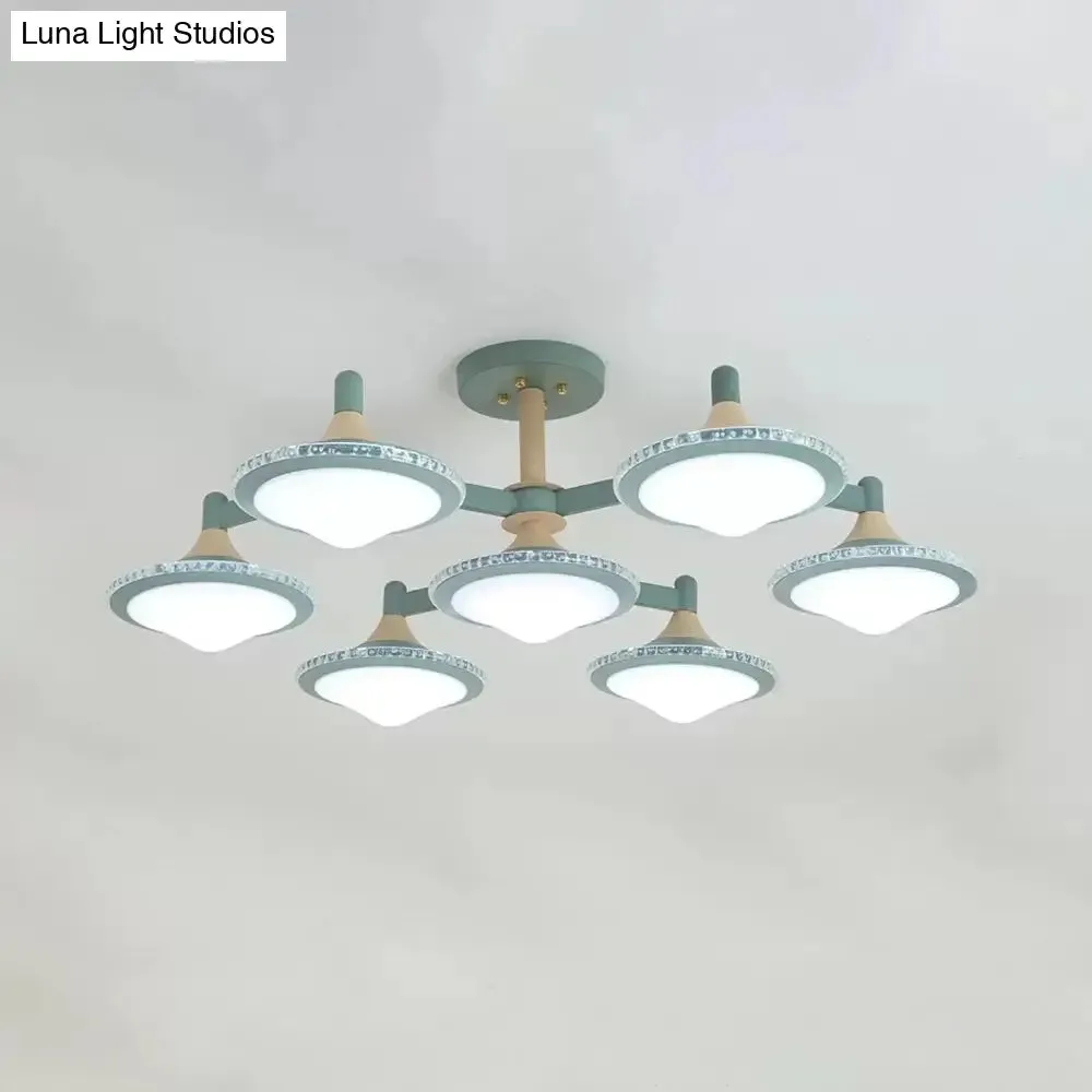 Modern Gyro Flush Mount Ceiling Light with 7 Wood Undertint Lights for Living Room