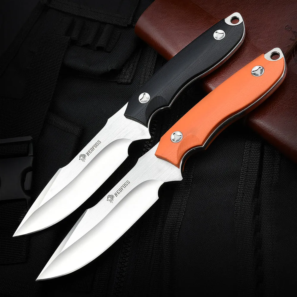 Nedfoss Free-Wolf Fixed Blade Survival Knife with 5Cr13Mov Blade and G10 Handle, Comes With Fire Starter and Kydex Sheath