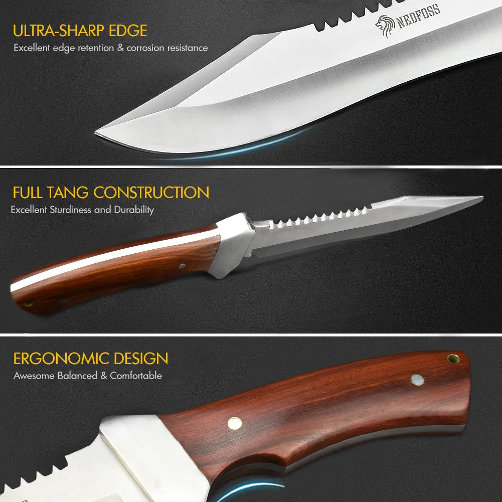 Nedfoss Jungle-King Full tang Fixed Blade Bowie Knife, Bushcraft Knives, Sturdy and Durable