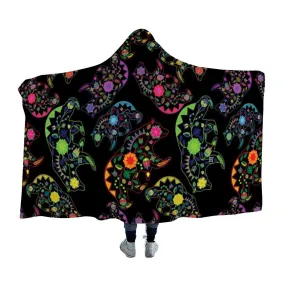 Neon Floral Bears Hooded Blanket