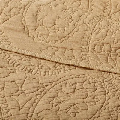 New - King Garment Washed Paisley Stitch Quilt Wheat - Threshold