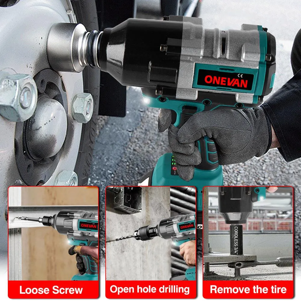 ONEVAN 3/4" 3100N·m Brushless Cordless Impact Wrench | For Makita 18V Battery