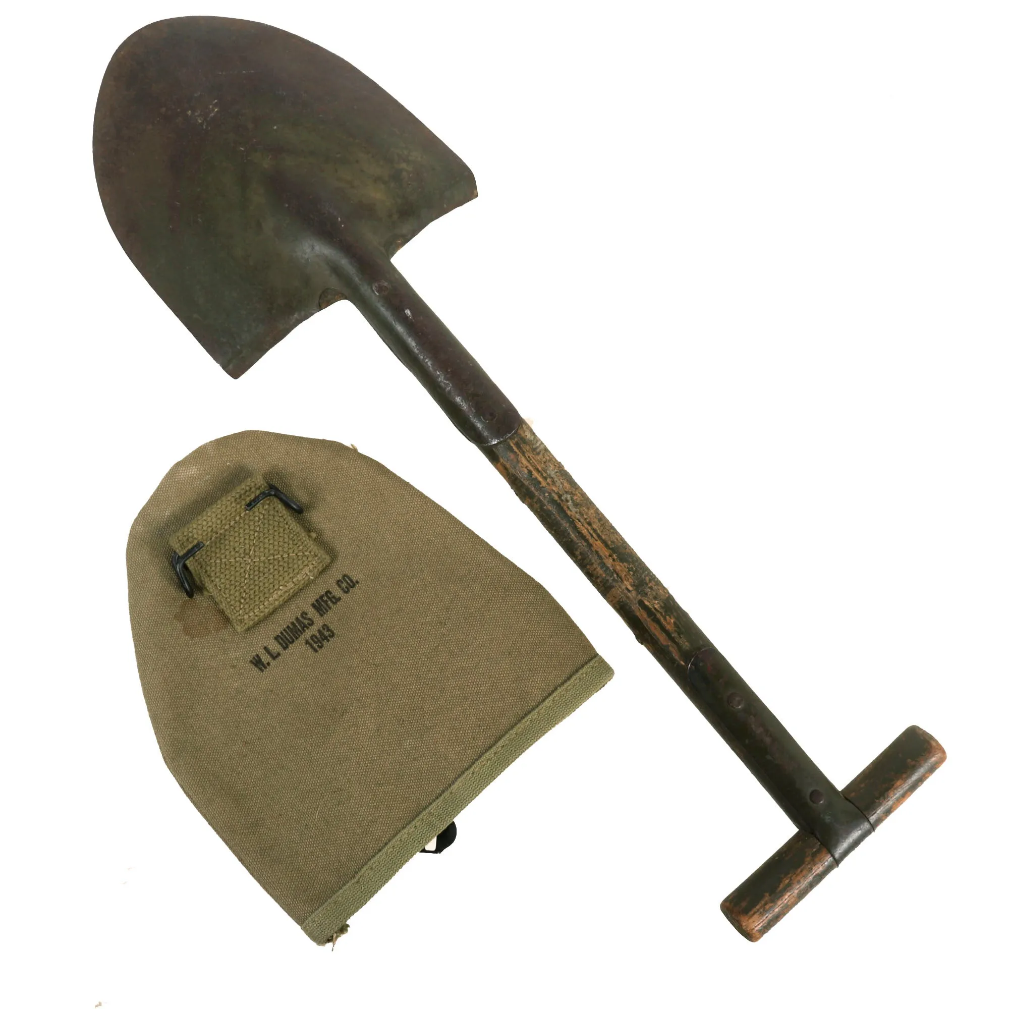 Original U.S. WWII M1912 T-Handle Shovel with 1943 Dated Cover