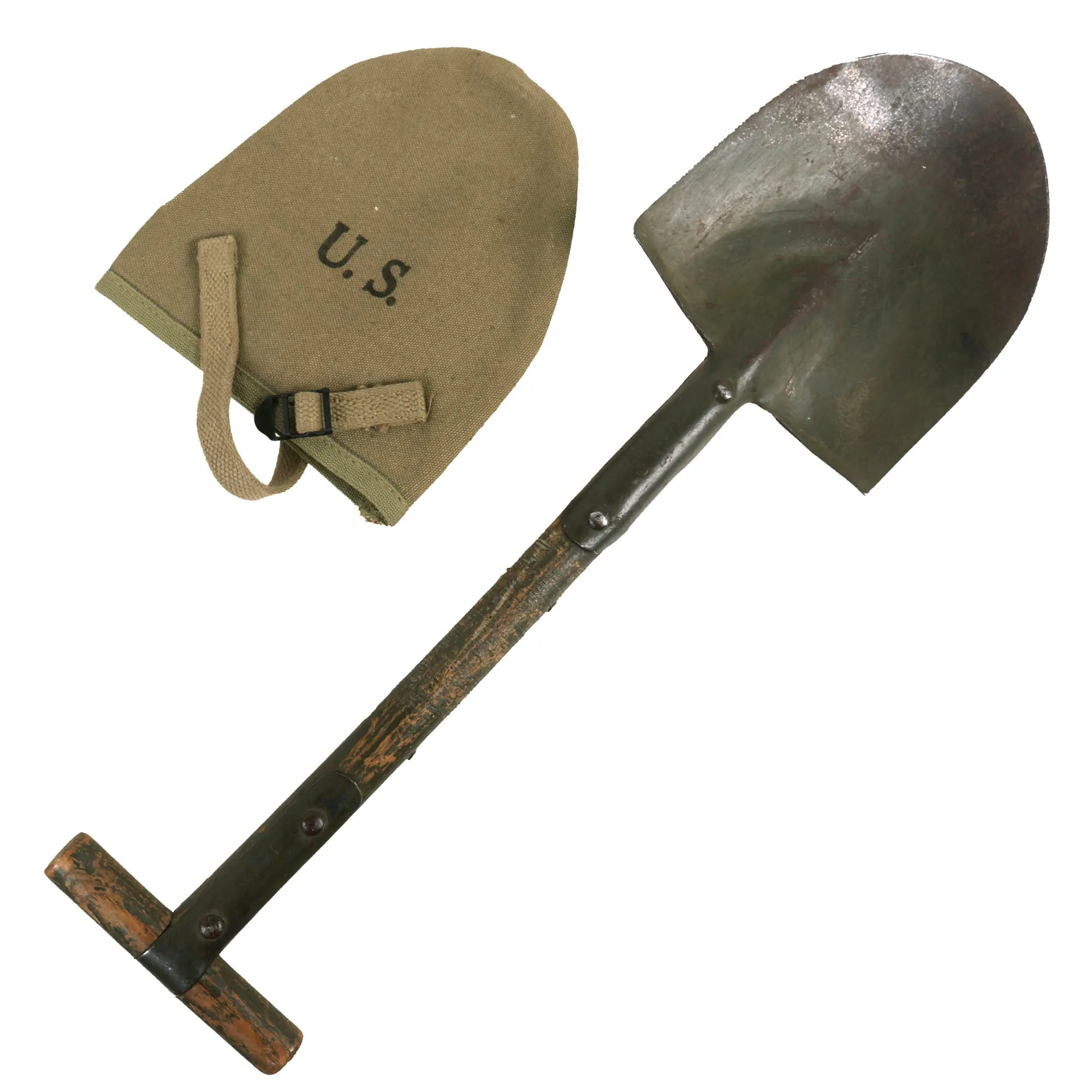 Original U.S. WWII M1912 T-Handle Shovel with 1943 Dated Cover