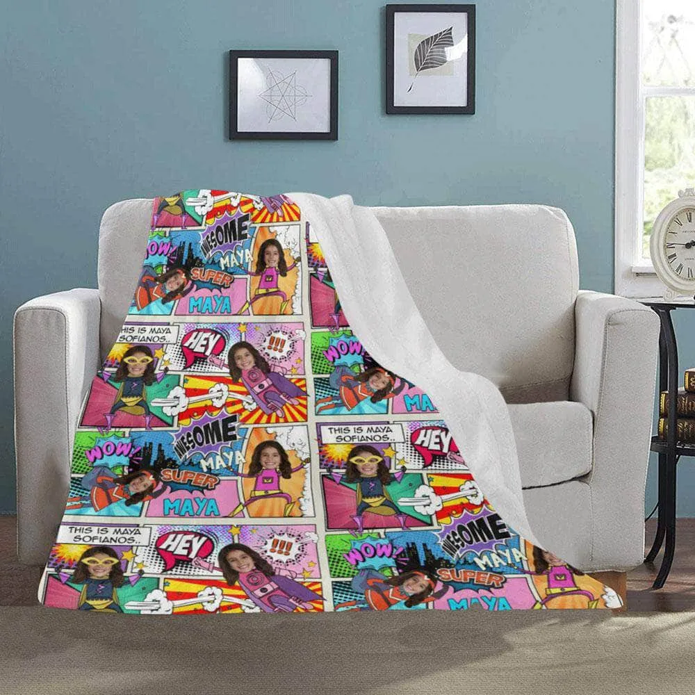 Personalized Blanket - Pink and Purple Comics for 2 Kids