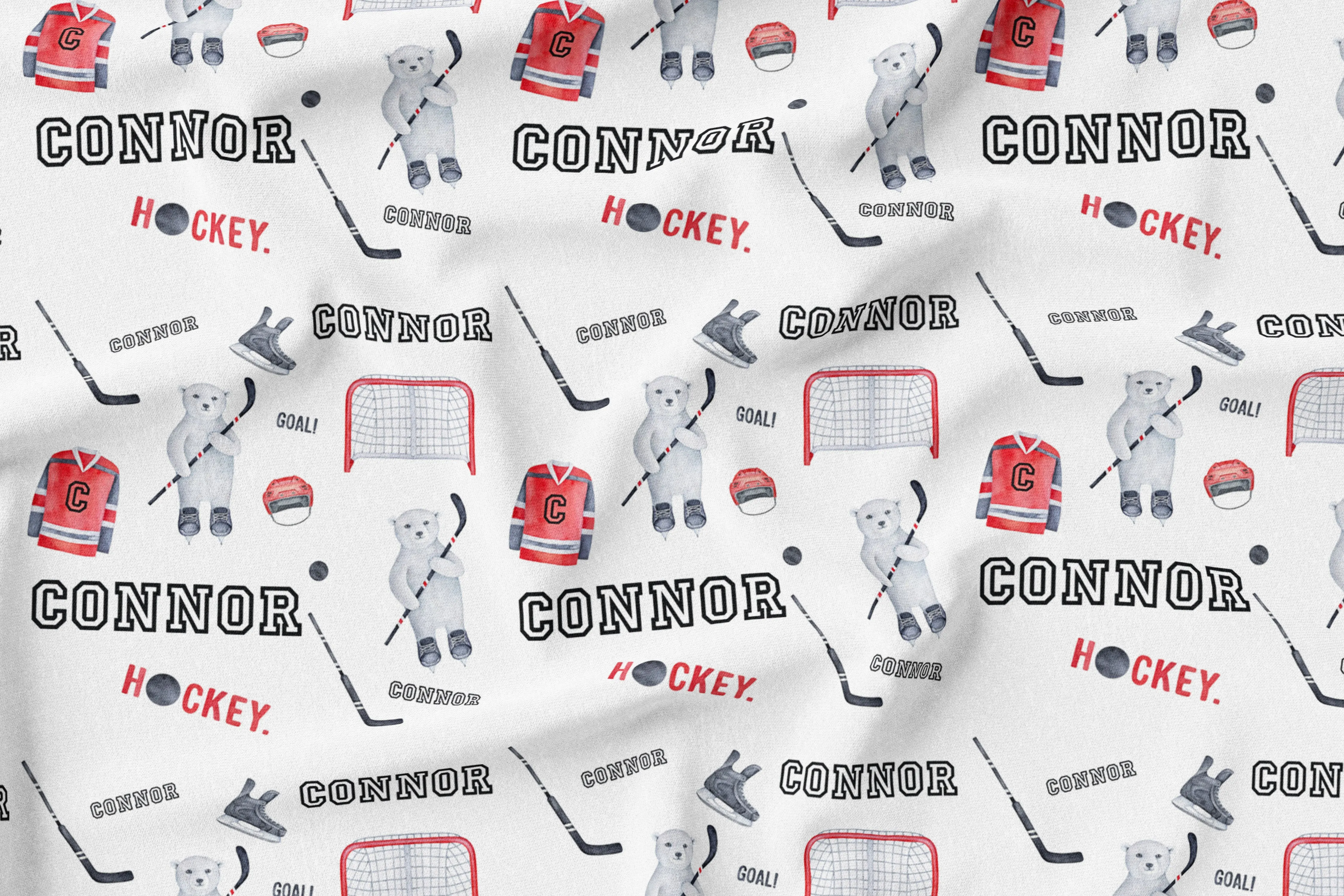 Personalized Name Crinkle Lovey Blanket -  HOCKEY BEARS RED