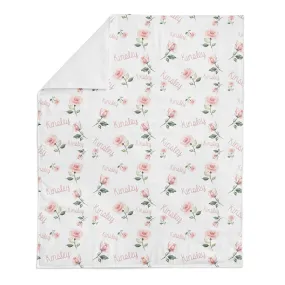 Personalized Name Minky Blanket -  LIGHT PINK ROSES