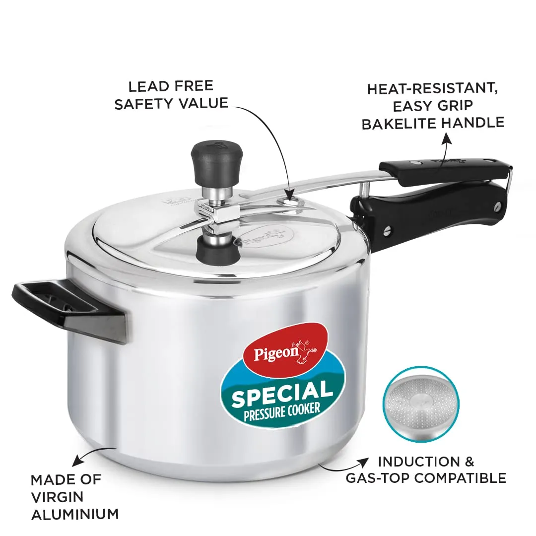 Pigeon by Stovekraft 12734 Induction Base Inner Lid Aluminium Pressure Cooker, 5L, Silver