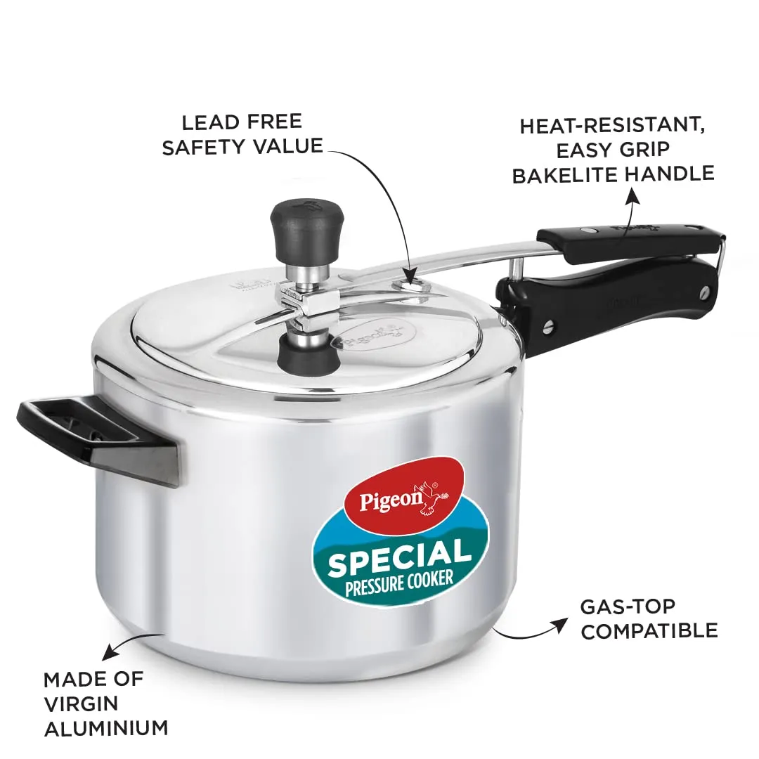 Pigeon by Stovekraft 5 Litre Special Aluminium Inner Lid Non-Induction base Pressure Cooker (Silver) BIS Certified