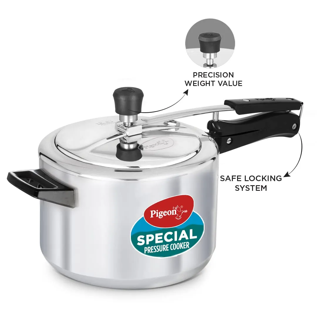 Pigeon by Stovekraft 5 Litre Special Aluminium Inner Lid Non-Induction base Pressure Cooker (Silver) BIS Certified