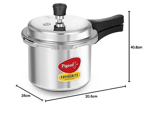 Pigeon By Stovekraft Favourite Aluminium Pressure Cooker with Outer Lid Gas Stove Compatible 3 Litre Capacity for Healthy Cooking (Silver)