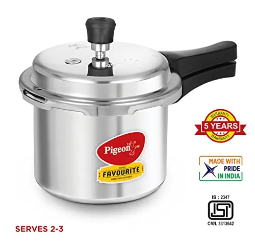 Pigeon By Stovekraft Favourite Aluminium Pressure Cooker with Outer Lid Gas Stove Compatible 3 Litre Capacity for Healthy Cooking (Silver)